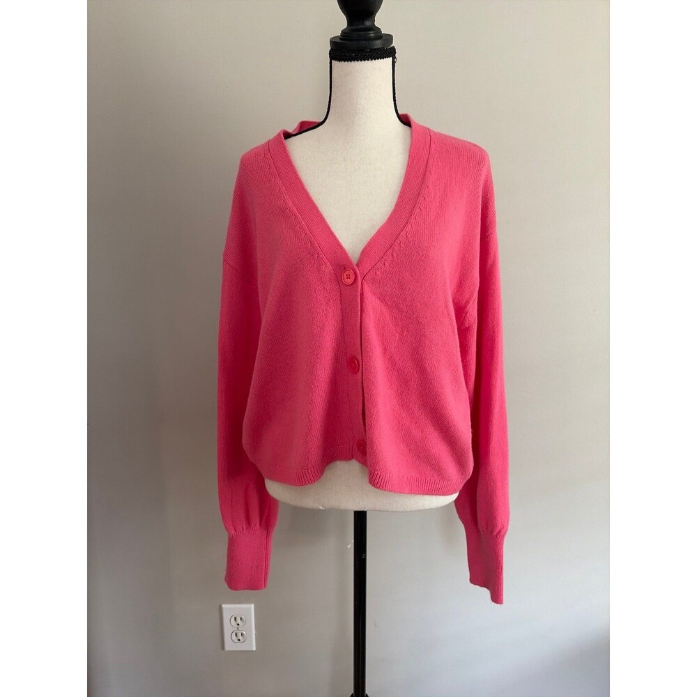 Women's V-neck Pink Cardigan Sweater Large